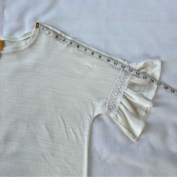 Ruby Rd. White Blouse Three Quarter Bell Crochet Lace Ruffle Sleeve SZ XL - Picture 7 of 12